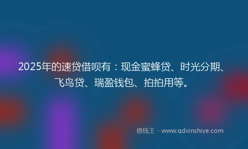 2025年的速贷借呗有：现金蜜蜂贷、时光分期、飞鸟贷、瑞盈钱包、拍拍用等。