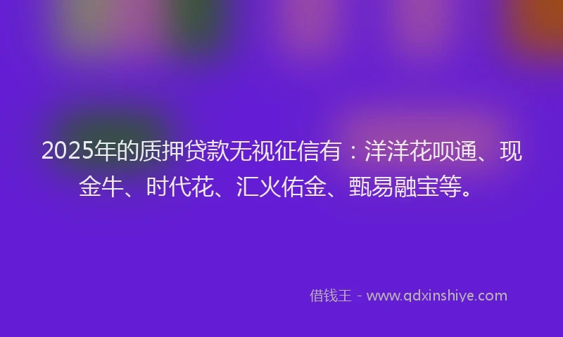2025年的质押贷款无视征信有：洋洋花呗通、现金牛、时代花、汇火佑金、甄易融宝等。