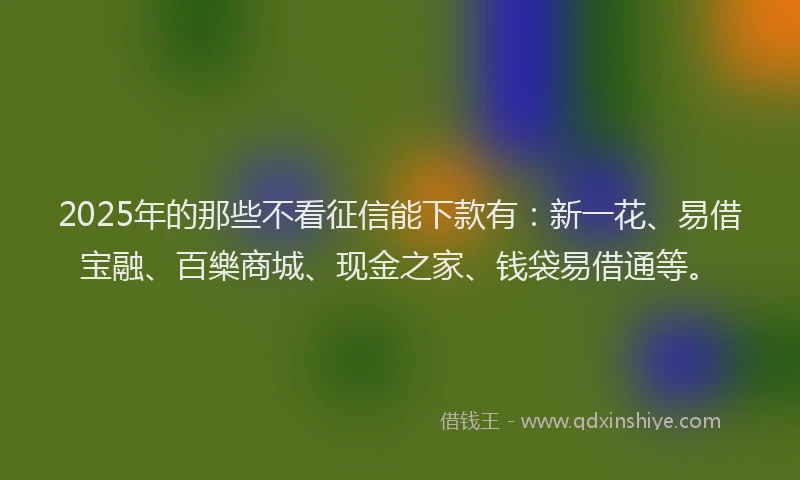 2025年的那些不看征信能下款有：新一花、易借宝融、百樂商城、现金之家、钱袋易借通等。
