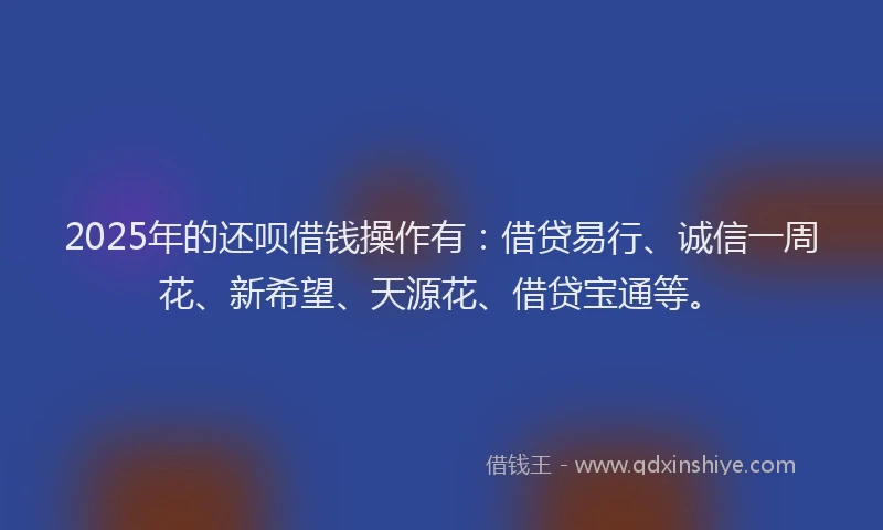2025年的还呗借钱操作有：借贷易行、诚信一周花、新希望、天源花、借贷宝通等。