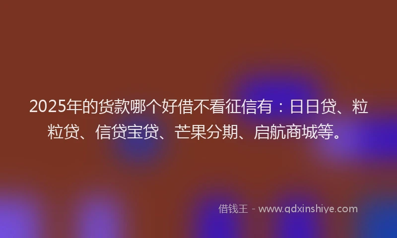 2025年的货款哪个好借不看征信有：日日贷、粒粒贷、信贷宝贷、芒果分期、启航商城等。