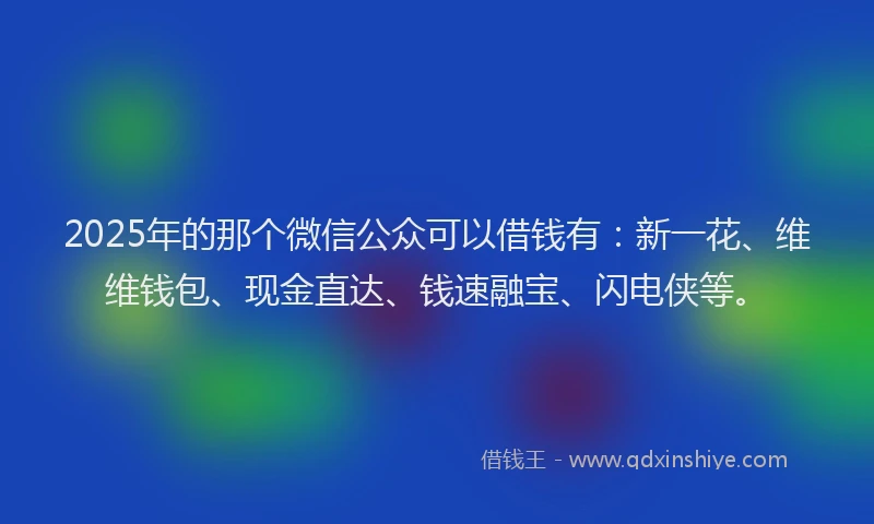 2025年的那个微信公众可以借钱有：新一花、维维钱包、现金直达、钱速融宝、闪电侠等。