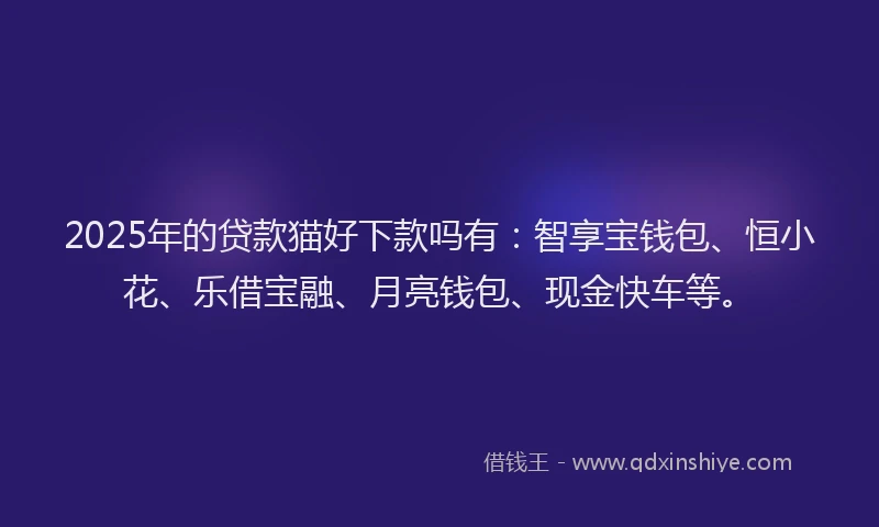 2025年的贷款猫好下款吗有：智享宝钱包、恒小花、乐借宝融、月亮钱包、现金快车等。