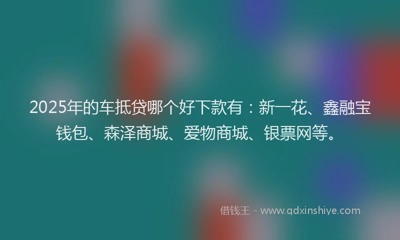 2025年的车抵贷哪个好下款有：新一花、鑫融宝钱包、森泽商城、爱物商城、银票网等。