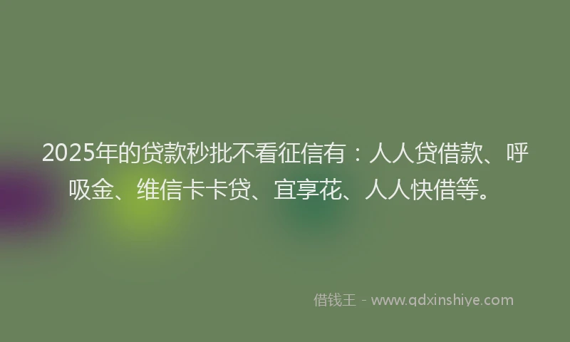 2025年的贷款秒批不看征信有：人人贷借款、呼吸金、维信卡卡贷、宜享花、人人快借等。