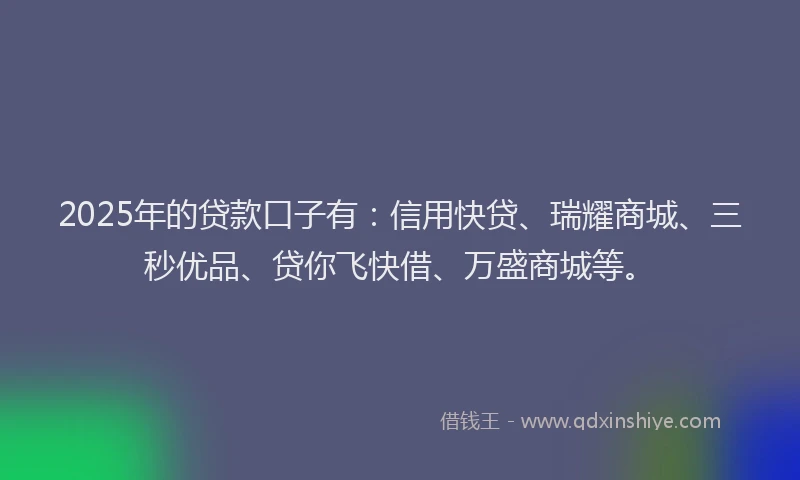 2025年的贷款口子有：信用快贷、瑞耀商城、三秒优品、贷你飞快借、万盛商城等。