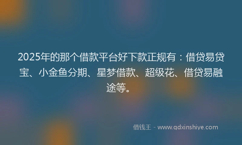 2025年的那个借款平台好下款正规有：借贷易贷宝、小金鱼分期、星梦借款、超级花、借贷易融途等。