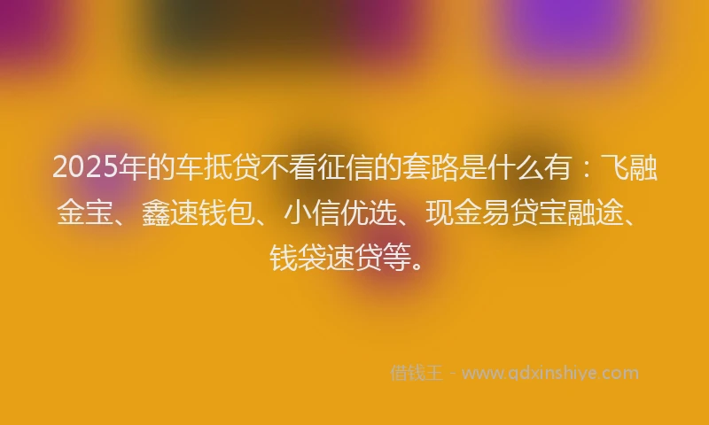 2025年的车抵贷不看征信的套路是什么有：飞融金宝、鑫速钱包、小信优选、现金易贷宝融途、钱袋速贷等。