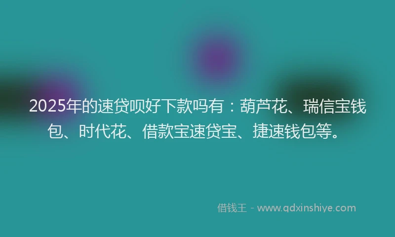 2025年的速贷呗好下款吗有：葫芦花、瑞信宝钱包、时代花、借款宝速贷宝、捷速钱包等。