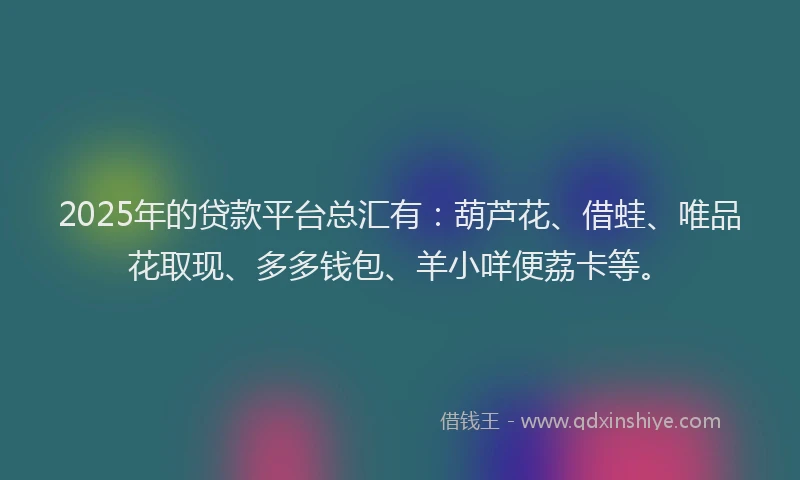2025年的贷款平台总汇有：葫芦花、借蛙、唯品花取现、多多钱包、羊小咩便荔卡等。