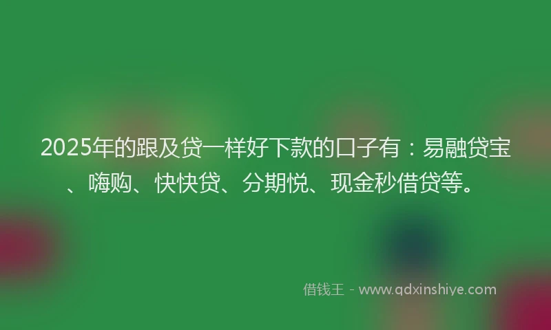 2025年的跟及贷一样好下款的口子有：易融贷宝、嗨购、快快贷、分期悦、现金秒借贷等。
