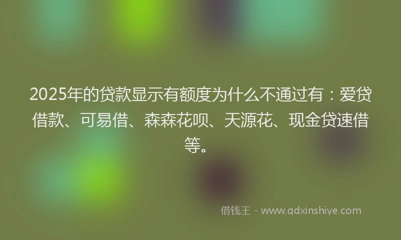 2025年的贷款显示有额度为什么不通过有：爱贷借款、可易借、森森花呗、天源花、现金贷速借等。