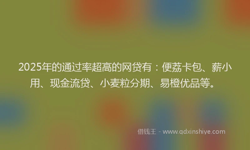 2025年的通过率超高的网贷有：便荔卡包、薪小用、现金流贷、小麦粒分期、易橙优品等。