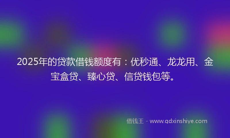 2025年的贷款借钱额度有：优秒通、龙龙用、金宝盒贷、臻心贷、信贷钱包等。