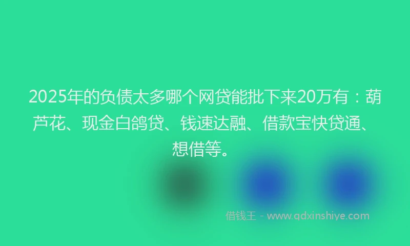 2025年的负债太多哪个网贷能批下来20万有：葫芦花、现金白鸽贷、钱速达融、借款宝快贷通、想借等。