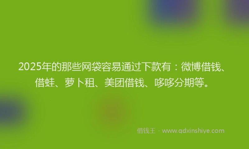 2025年的那些网袋容易通过下款有：微博借钱、借蛙、萝卜租、美团借钱、哆哆分期等。
