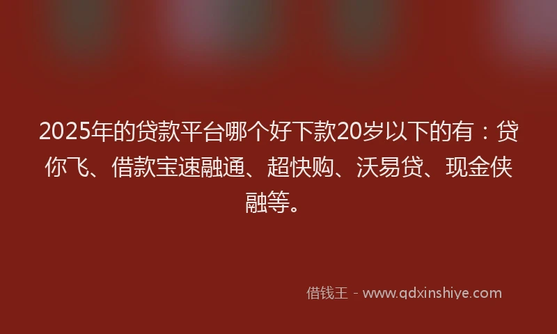 2025年的贷款平台哪个好下款20岁以下的有：贷你飞、借款宝速融通、超快购、沃易贷、现金侠融等。