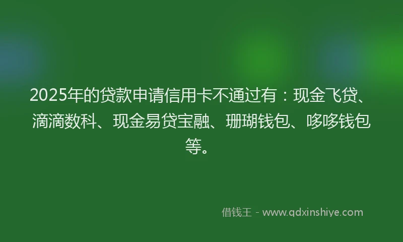 2025年的贷款申请信用卡不通过有：现金飞贷、滴滴数科、现金易贷宝融、珊瑚钱包、哆哆钱包等。