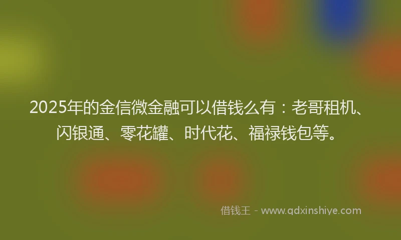 2025年的金信微金融可以借钱么有：老哥租机、闪银通、零花罐、时代花、福禄钱包等。