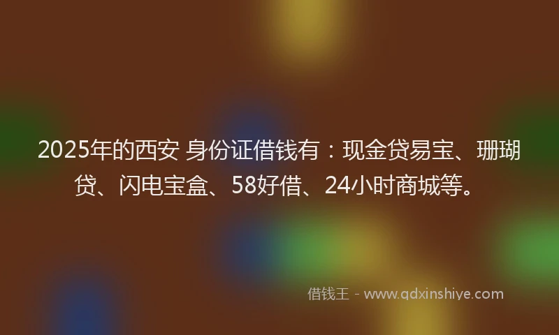2025年的西安 身份证借钱有：现金贷易宝、珊瑚贷、闪电宝盒、58好借、24小时商城等。