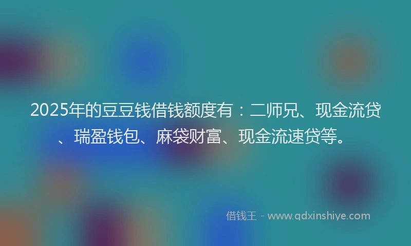 2025年的豆豆钱借钱额度有：二师兄、现金流贷、瑞盈钱包、麻袋财富、现金流速贷等。