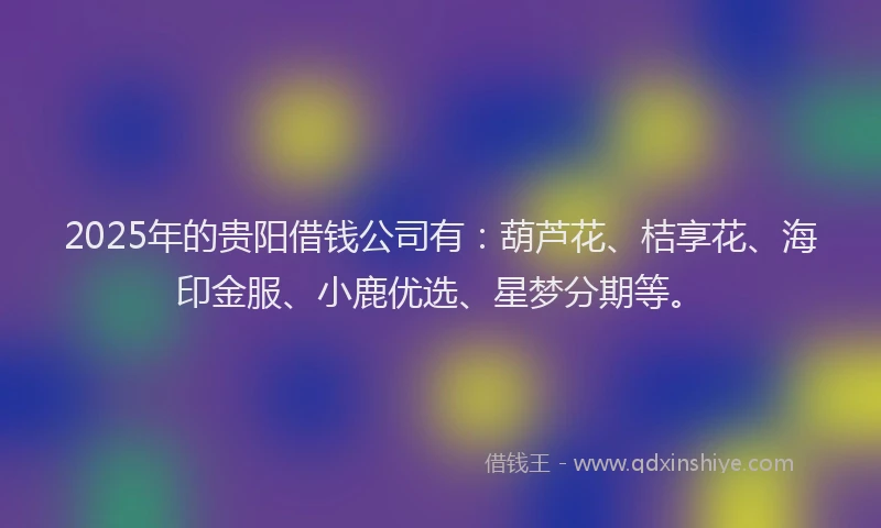 2025年的贵阳借钱公司有：葫芦花、桔享花、海印金服、小鹿优选、星梦分期等。