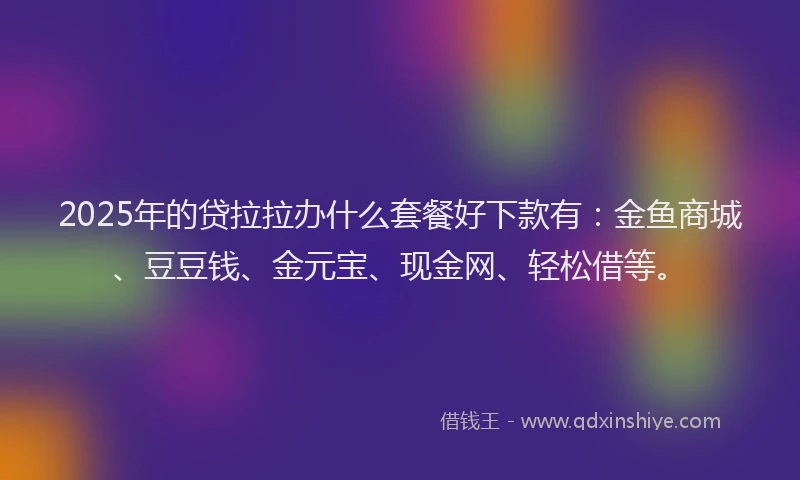 2025年的贷拉拉办什么套餐好下款有：金鱼商城、豆豆钱、金元宝、现金网、轻松借等。