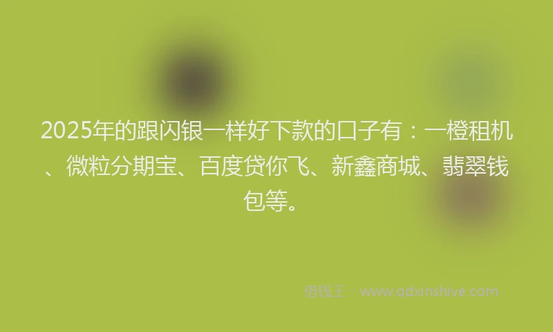 2025年的跟闪银一样好下款的口子有：一橙租机、微粒分期宝、百度贷你飞、新鑫商城、翡翠钱包等。