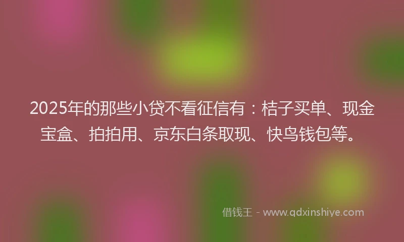 2025年的那些小贷不看征信有：桔子买单、现金宝盒、拍拍用、京东白条取现、快鸟钱包等。