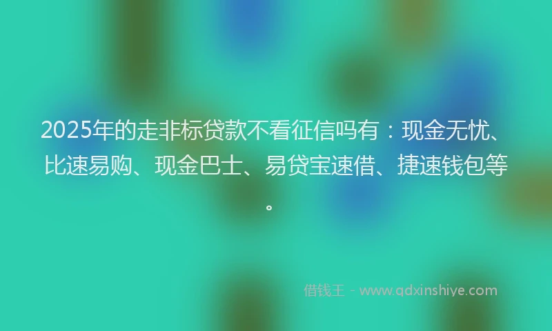 2025年的走非标贷款不看征信吗有：现金无忧、比速易购、现金巴士、易贷宝速借、捷速钱包等。
