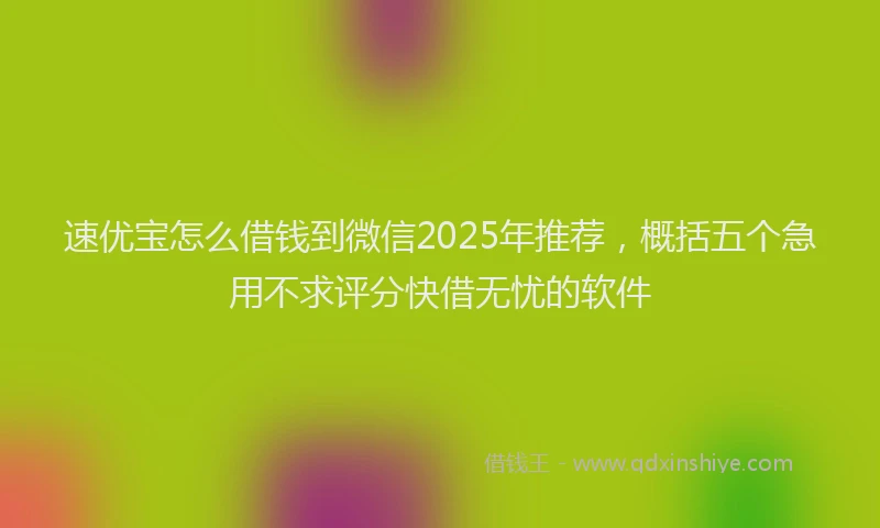 速优宝怎么借钱到微信2025年推荐，概括五个急用不求评分快借无忧的软件