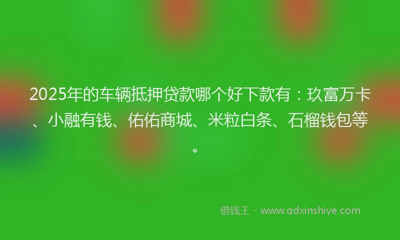 2025年的车辆抵押贷款哪个好下款有：玖富万卡、小融有钱、佑佑商城、米粒白条、石榴钱包等。