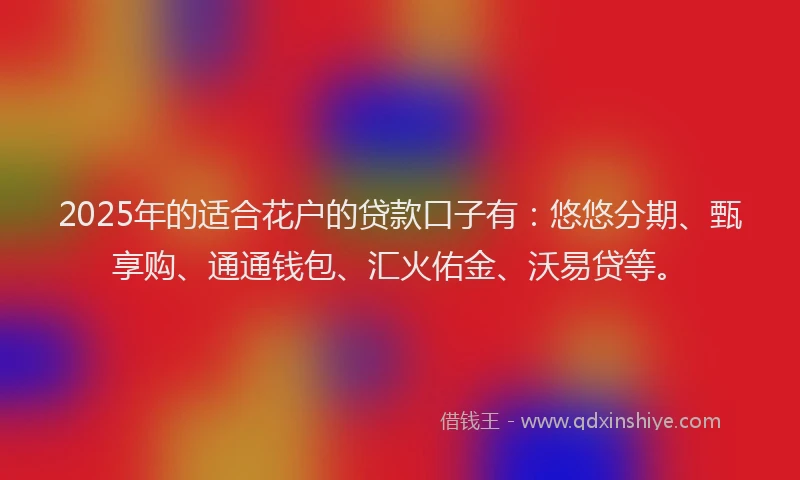 2025年的适合花户的贷款口子有：悠悠分期、甄享购、通通钱包、汇火佑金、沃易贷等。