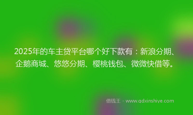 2025年的车主贷平台哪个好下款有：新浪分期、企鹅商城、悠悠分期、樱桃钱包、微微快借等。