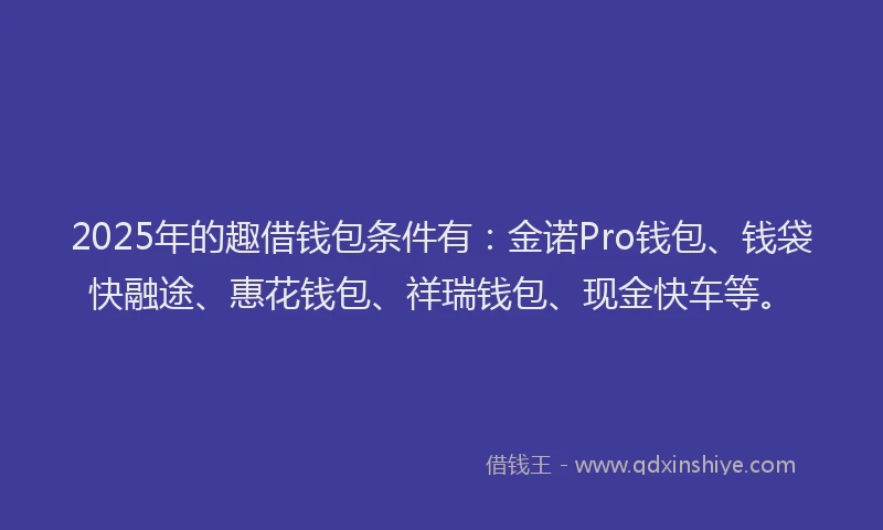 2025年的趣借钱包条件有：金诺Pro钱包、钱袋快融途、惠花钱包、祥瑞钱包、现金快车等。
