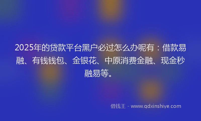 2025年的贷款平台黑户必过怎么办呢有：借款易融、有钱钱包、金银花、中原消费金融、现金秒融易等。