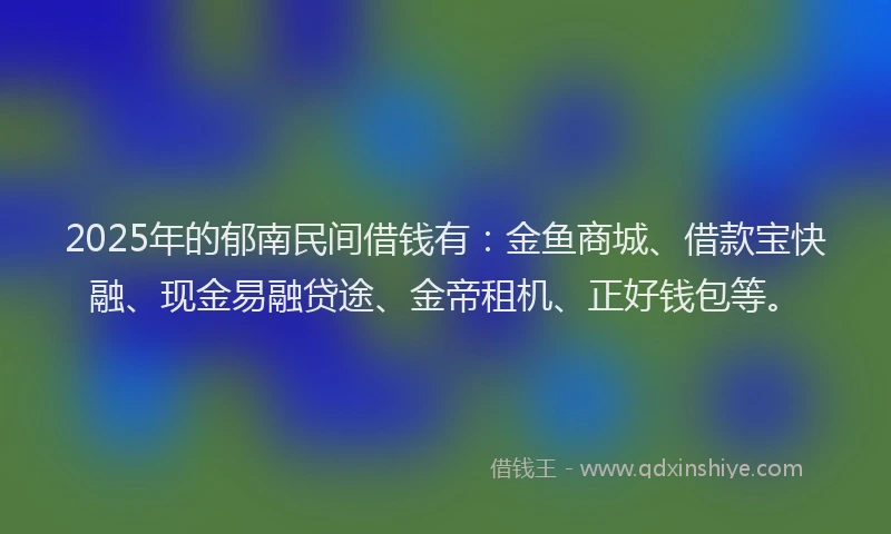 2025年的郁南民间借钱有：金鱼商城、借款宝快融、现金易融贷途、金帝租机、正好钱包等。