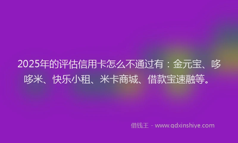 2025年的评估信用卡怎么不通过有：金元宝、哆哆米、快乐小租、米卡商城、借款宝速融等。
