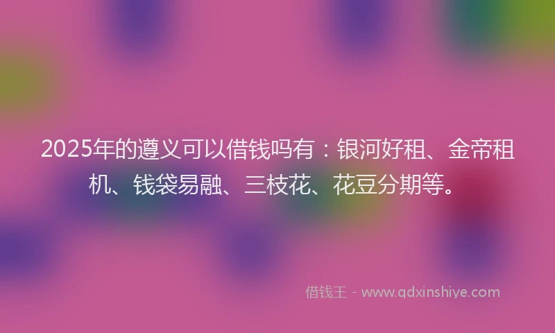 2025年的遵义可以借钱吗有：银河好租、金帝租机、钱袋易融、三枝花、花豆分期等。
