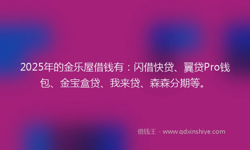 2025年的金乐屋借钱有：闪借快贷、翼贷Pro钱包、金宝盒贷、我来贷、森森分期等。