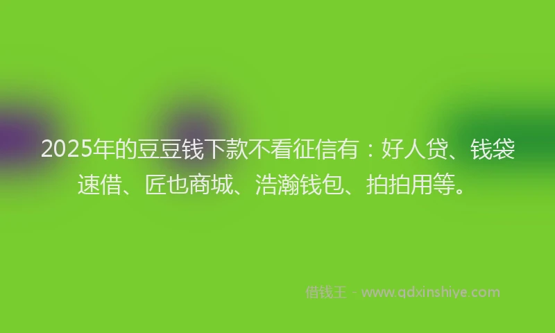 2025年的豆豆钱下款不看征信有：好人贷、钱袋速借、匠也商城、浩瀚钱包、拍拍用等。