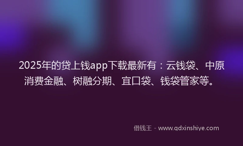 2025年的贷上钱app下载最新有：云钱袋、中原消费金融、树融分期、宜口袋、钱袋管家等。