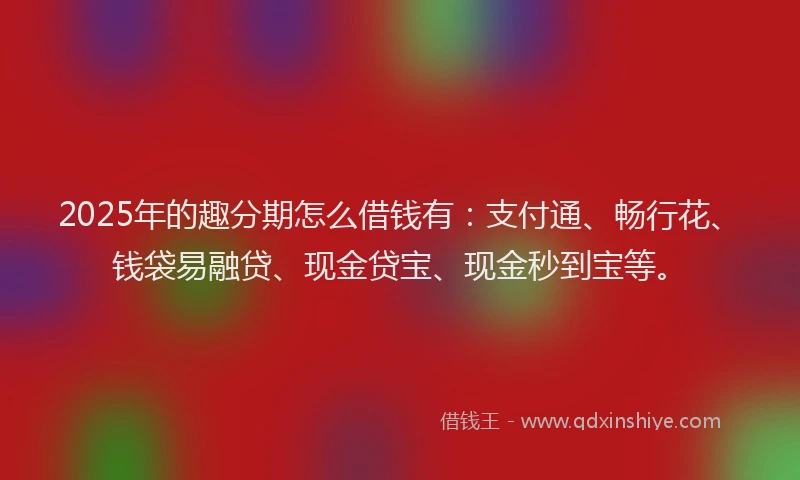 2025年的趣分期怎么借钱有：支付通、畅行花、钱袋易融贷、现金贷宝、现金秒到宝等。