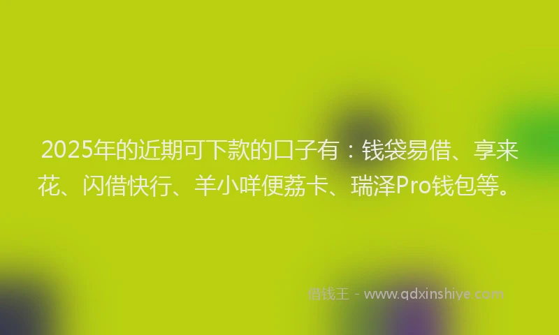 2025年的近期可下款的口子有：钱袋易借、享来花、闪借快行、羊小咩便荔卡、瑞泽Pro钱包等。