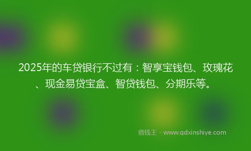 2025年的车贷银行不过有：智享宝钱包、玫瑰花、现金易贷宝盒、智贷钱包、分期乐等。