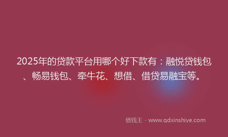 2025年的贷款平台用哪个好下款有：融悦贷钱包、畅易钱包、牵牛花、想借、借贷易融宝等。