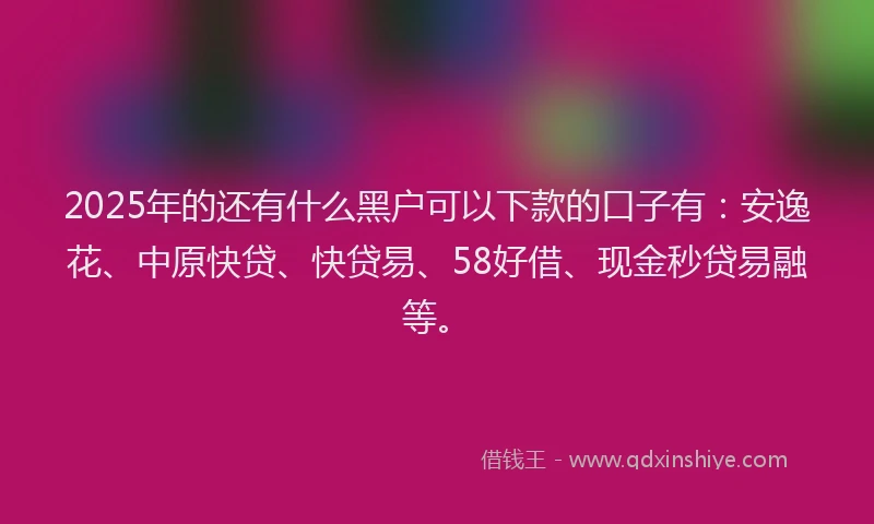 2025年的还有什么黑户可以下款的口子有：安逸花、中原快贷、快贷易、58好借、现金秒贷易融等。