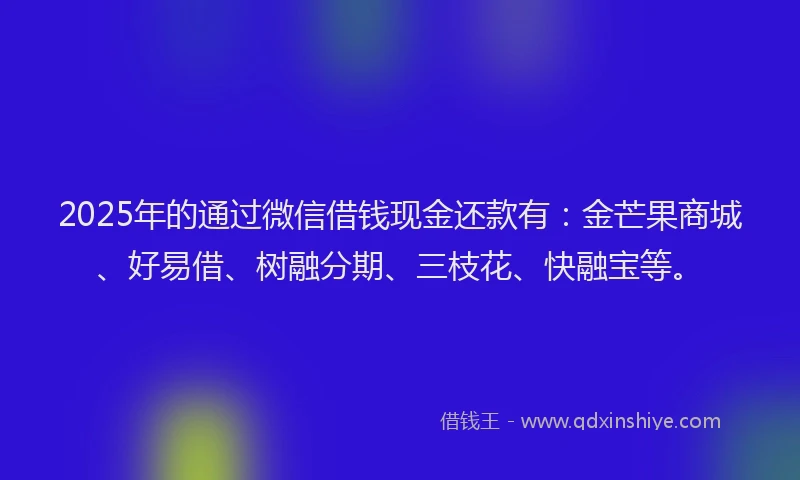 2025年的通过微信借钱现金还款有：金芒果商城、好易借、树融分期、三枝花、快融宝等。