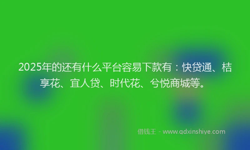 2025年的还有什么平台容易下款有：快贷通、桔享花、宜人贷、时代花、兮悦商城等。