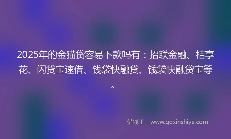 2025年的金猫贷容易下款吗有：招联金融、桔享花、闪贷宝速借、钱袋快融贷、钱袋快融贷宝等。